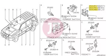 NISSAN 25411-0V00A - SWITCH ASSY-POW
