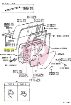TOYOTA 68142-60011 - RUN, RR DOOR GL