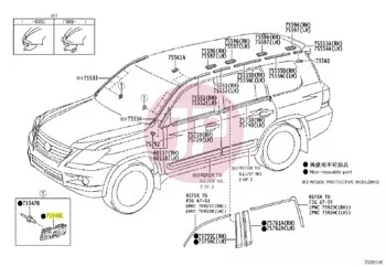 TOYOTA 75548-60021 - Szélvédő távtartó, díszléc tartó